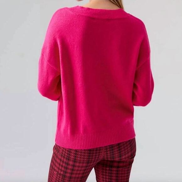 SANCTUARY Sweater Size S NEW Pink Easy Breezy V Neck Pullover Fuchsia - Picture 2 of 5